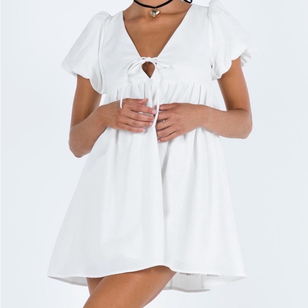 Princess Polly White Puff Mini Dress Linen